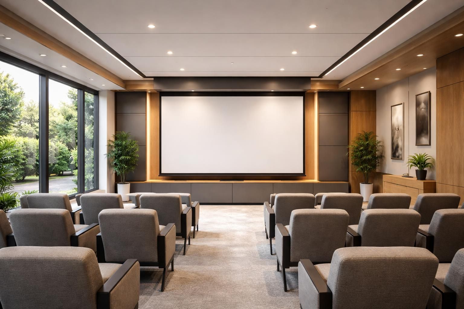 découvrez comment intégrer un écran de projection motorisé dans votre salle de démonstration pour un aménagement optimal, alliant technologie et design moderne.