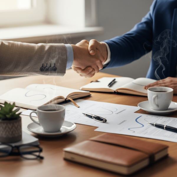 Réunion collaborative entre agence SEO et client pour définir une stratégie de référencement externalisée