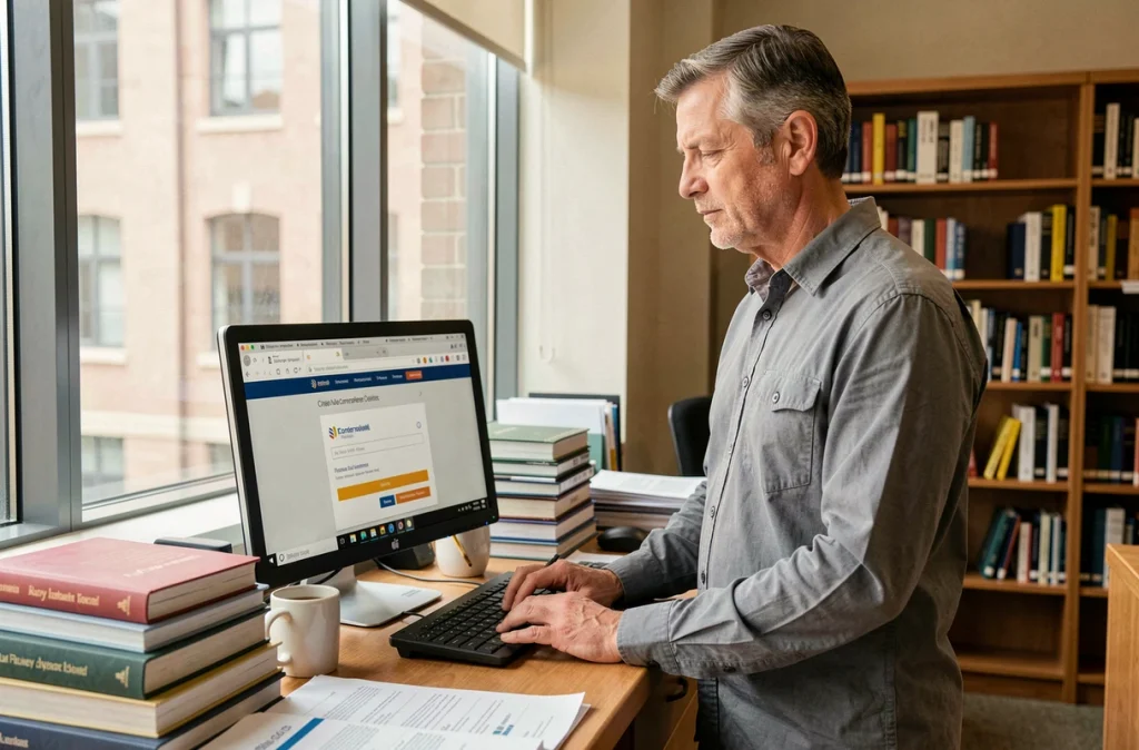 Professeur d'université consultant sa messagerie académique Webmail Convergence Bordeaux depuis son bureau